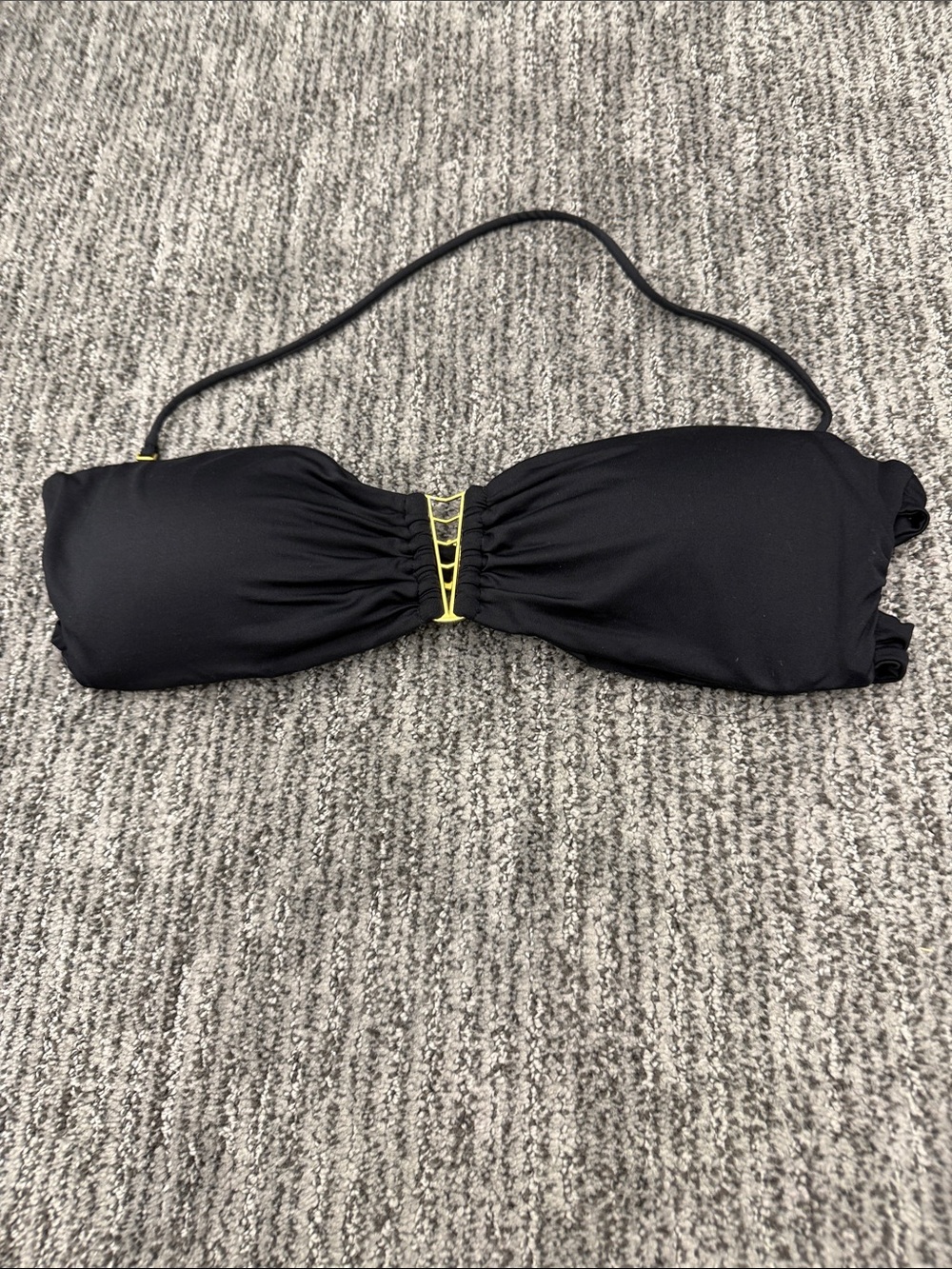Black Bandeau Bikini Top with Yellow Accent - Removable Strap